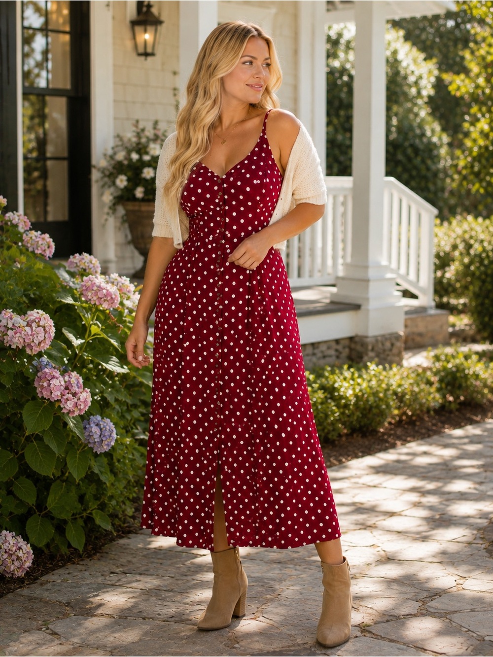 Halara Clay Rose Dot Strappy Maxi Dress XL NWT Polka Dot